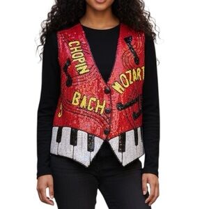 Vintage Modi Piano Masters BACH CHOPIN MOZART Sequin Shiny Bling Vest Large